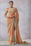 MODERN CHINON SILK DIGITAL PRINT WITH BEAUTIFUL  MIRROR HANDWORK  SAREE WITH UNSTITCHED BLOUSE YELLOW