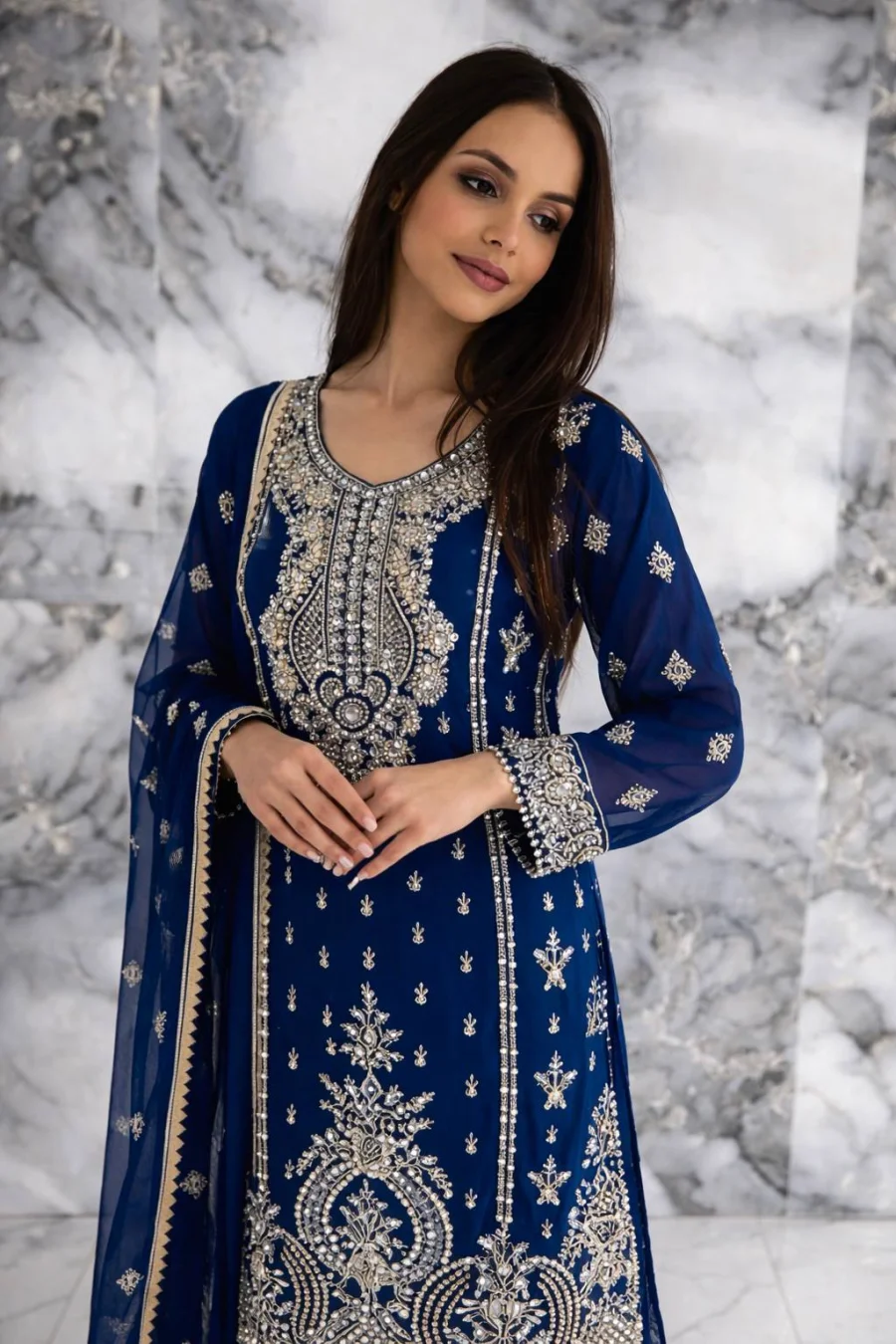 MODERN CHINON SILK EMBROIDERY SEQUENCE WORK WITH RIVET MOTI WORK TOP SHARARA WITH DUPATTA FESTIVE WEAR WHOLESALE PRICE ETHNIC GARMENT (16)