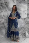 3MODERN CHINON SILK EMBROIDERY SEQUENCE WORK WITH RIVET MOTI WORK TOP SHARARA WITH DUPATTA FESTIVE WEAR WHOLESALE PRICE ETHNIC GARMENT (5)