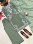 MODERN CHINON SILK THREAD EMBROIDERY WORK TOP PALAZZO WITH DUPATTA FESTIVE WEAR WHOLESALE PRICE ETHNIC GARMENT (5)