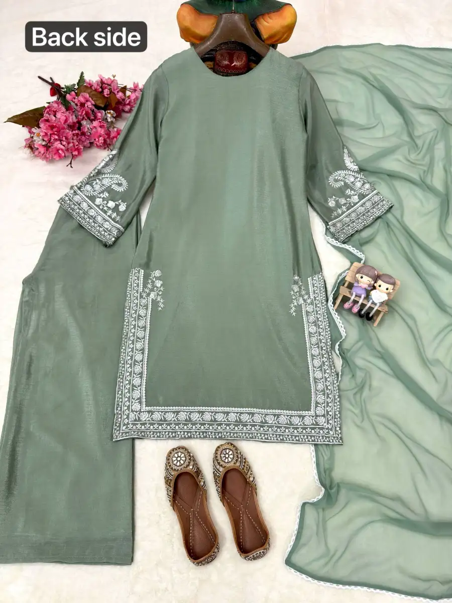 MODERN CHINON SILK THREAD EMBROIDERY WORK TOP PALAZZO WITH DUPATTA FESTIVE WEAR WHOLESALE PRICE ETHNIC GARMENT (13)