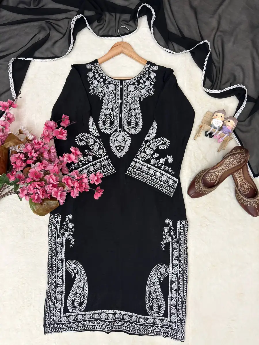 MODERN CHINON SILK THREAD EMBROIDERY WORK TOP PALAZZO WITH DUPATTA FESTIVE WEAR WHOLESALE PRICE ETHNIC GARMENT (22)
