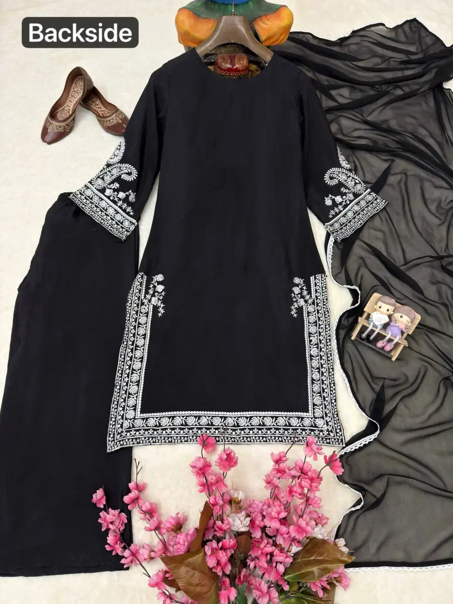 MODERN CHINON SILK THREAD EMBROIDERY WORK TOP PALAZZO WITH DUPATTA FESTIVE WEAR WHOLESALE PRICE ETHNIC GARMENT (27)