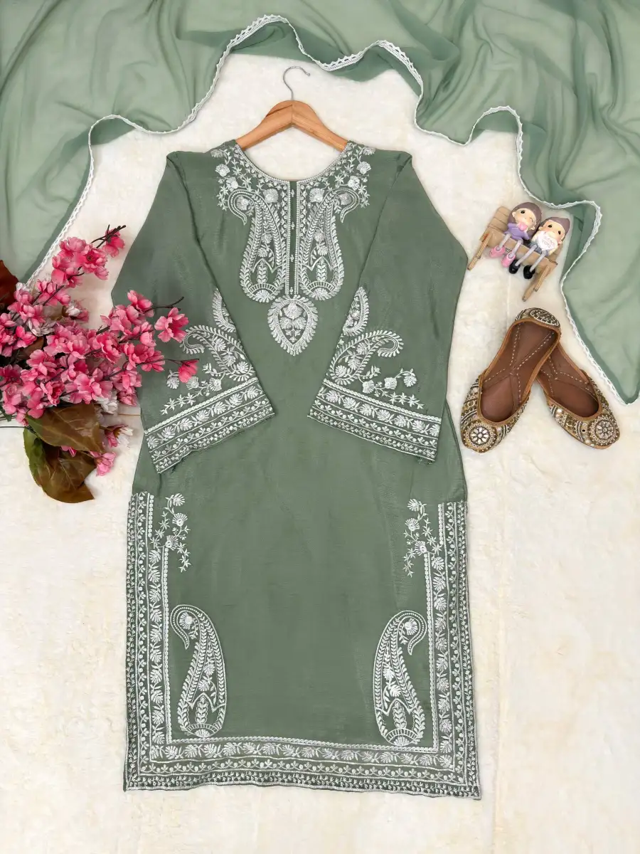 MODERN CHINON SILK THREAD EMBROIDERY WORK TOP PALAZZO WITH DUPATTA FESTIVE WEAR WHOLESALE PRICE ETHNIC GARMENT (9)