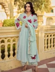 MODERN COTTON BUTTI SEQUENCE EMBROIDERED WORK TOP BOTTOM WITH DUPATTA SKY
