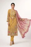 MODERN COTTON PRINT WITH EMBROIDERY SEQUENCE WORK TOP BOTTOM WITH DUPATTA YELLOW