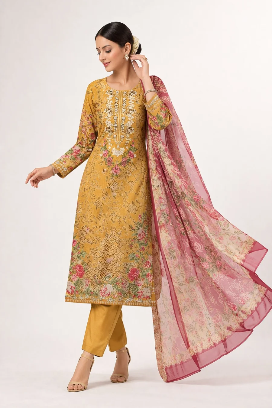 MODERN COTTON PRINT WITH EMBROIDERY SEQUENCE WORK TOP BOTTOM WITH DUPATTA OFFICE WEAR WHOLESALE PRICE ETHNIC GARMENT (3)