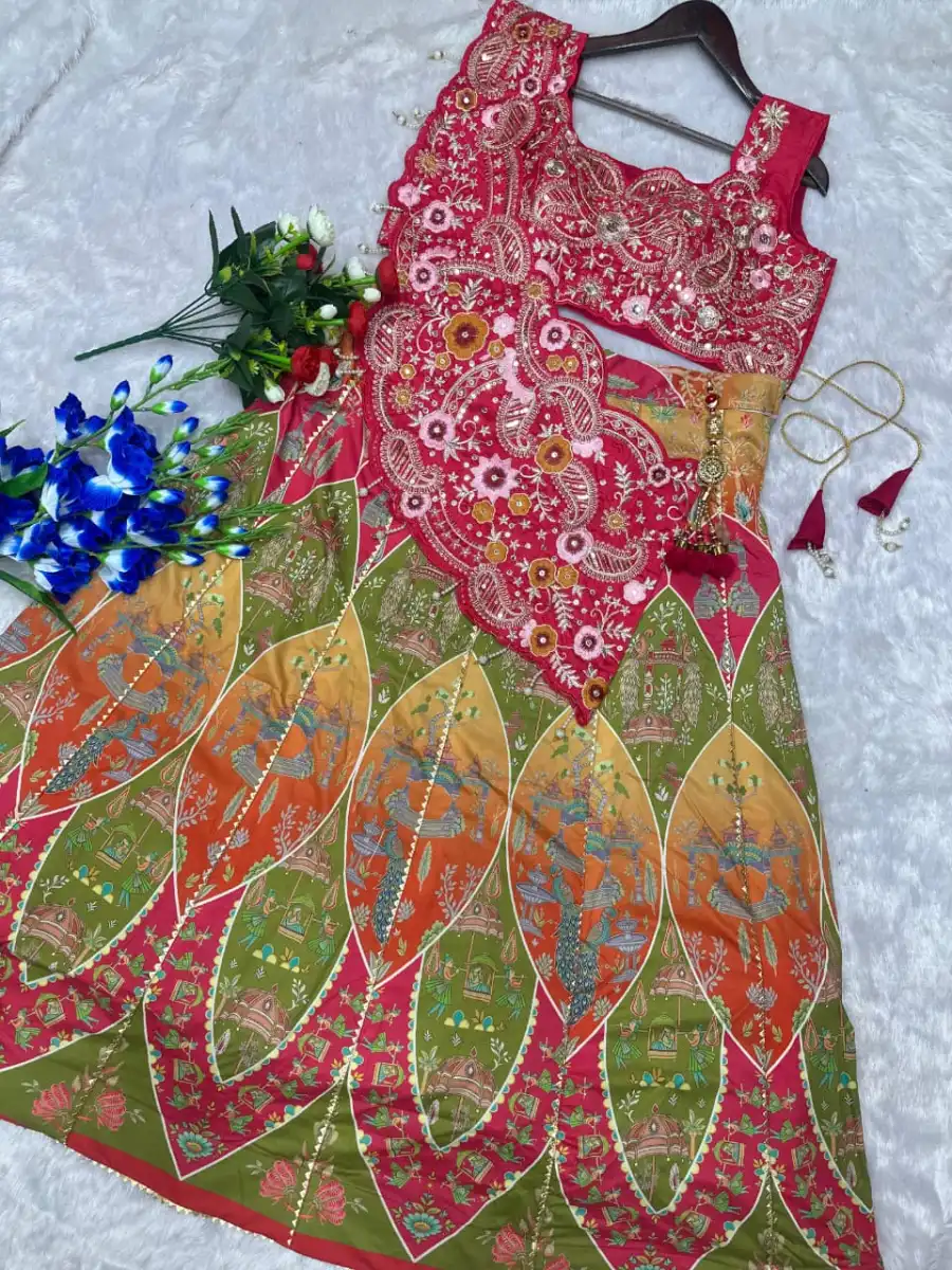 MODERN CREPE DIGITAL PRINT FANCY LATKAN WORK LEHENGA CHOLI WITH SHRUG WEDDING WEAR WHOLESALE PRICE ETHNIC GARMENT (8)
