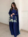 MODERN CREPE SILK EMBROIDERY RAMBO SEQUENCE THREAD WITH JHARKAN DIAMOND WORK TOP PATIYALA WITH DUPATTA NAVY BLUE