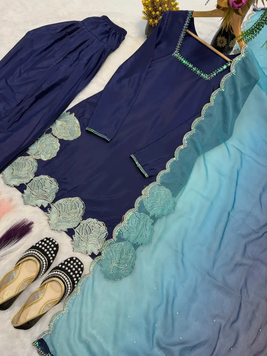 MODERN CREPE SILK EMBROIDERY RAMBO SEQUENCE THREAD WITH JHARKAN DIAMOND WORK TOP PATIYALA WITH DUPATTA FESTIVE WEAR WHOLESALE PRICE ETHNIC GARMENT (14)
