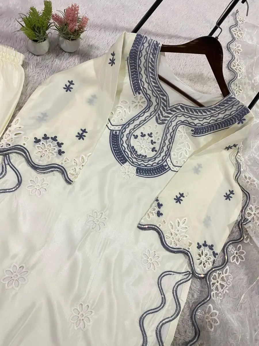 MODERN CREPE SILK SEQUENCE EMBROIDERY CUT WORK TOP PALAZZO WITH DUPATTA FESTIVE WEAR WHOLESALE PRICE ETHNIC GARMENT (13)
