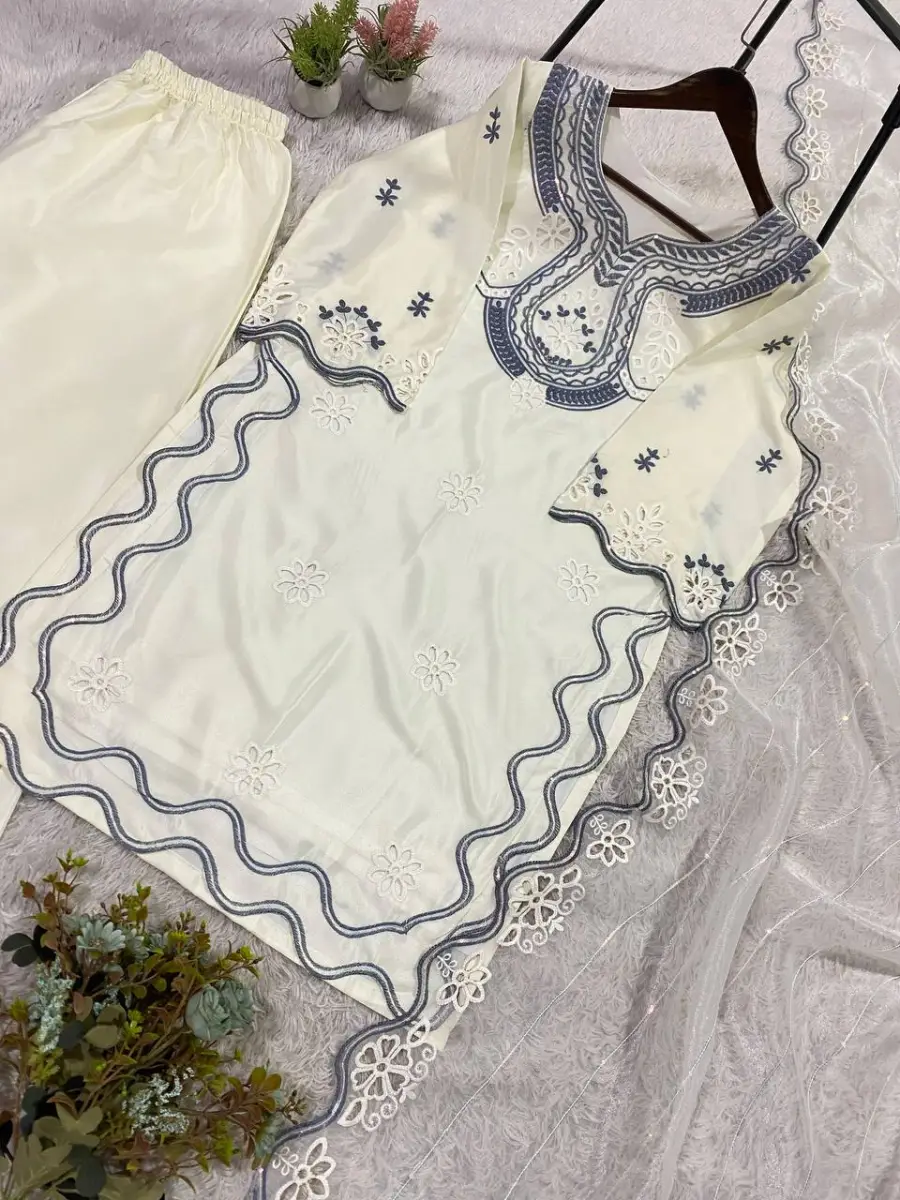 MODERN CREPE SILK SEQUENCE EMBROIDERY CUT WORK TOP PALAZZO WITH DUPATTA FESTIVE WEAR WHOLESALE PRICE ETHNIC GARMENT (14)