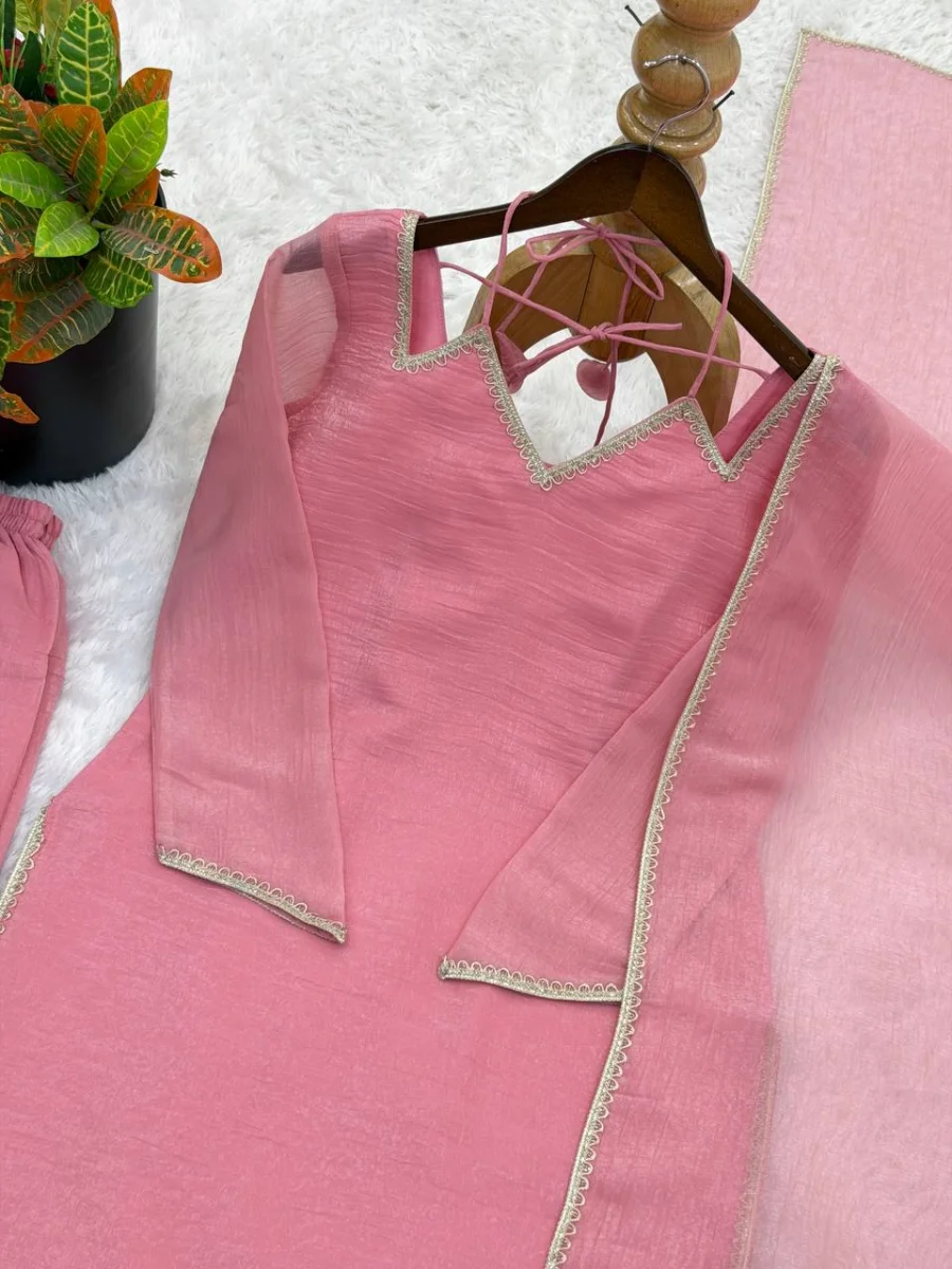 MODERN CRUNCHY SILK FANCY LACE WORK TOP PATIYALA WITH DUPATTA FESTIVE WEAR WHOLESALE PRICE ETHNIC GARMENT (1)