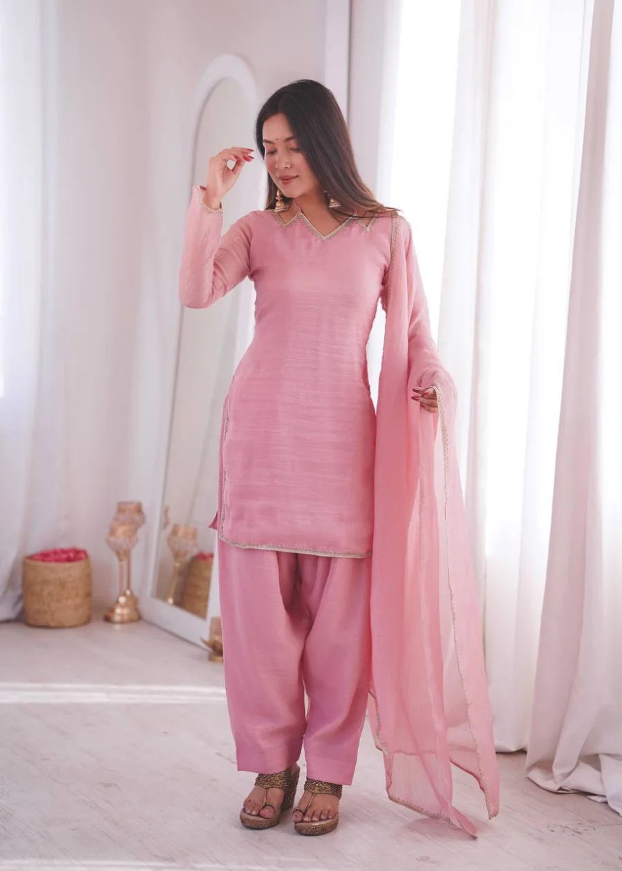MODERN CRUNCHY SILK FANCY LACE WORK TOP PATIYALA WITH DUPATTA FESTIVE WEAR WHOLESALE PRICE ETHNIC GARMENT (3)