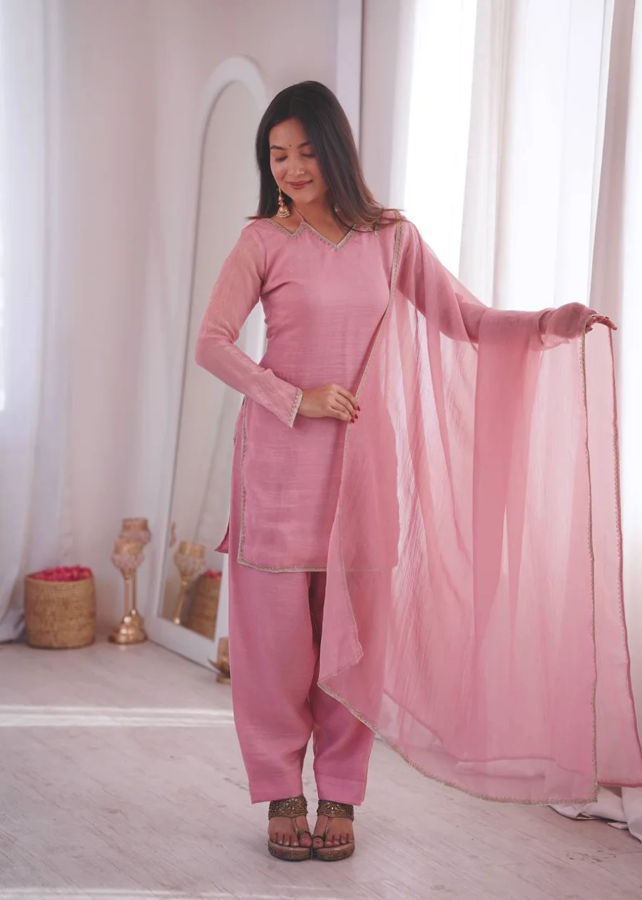 MODERN CRUNCHY SILK FANCY LACE WORK TOP PATIYALA WITH DUPATTA FESTIVE WEAR WHOLESALE PRICE ETHNIC GARMENT (5)