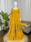 MODERN CRUNCHY SILK THREAD & SEQUENCE WORK TOP PALAZZO WITH DUPATTA YELLOW