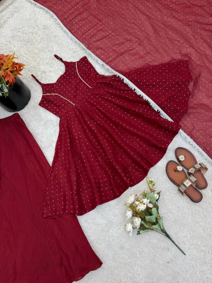 MODERN CRUNCHY SILK ZARKAN WORK TOP PALAZZO WITH DUPATTA FESTIVE WEAR WHOLESALE PRICE ETHNIC GARMENT (12)