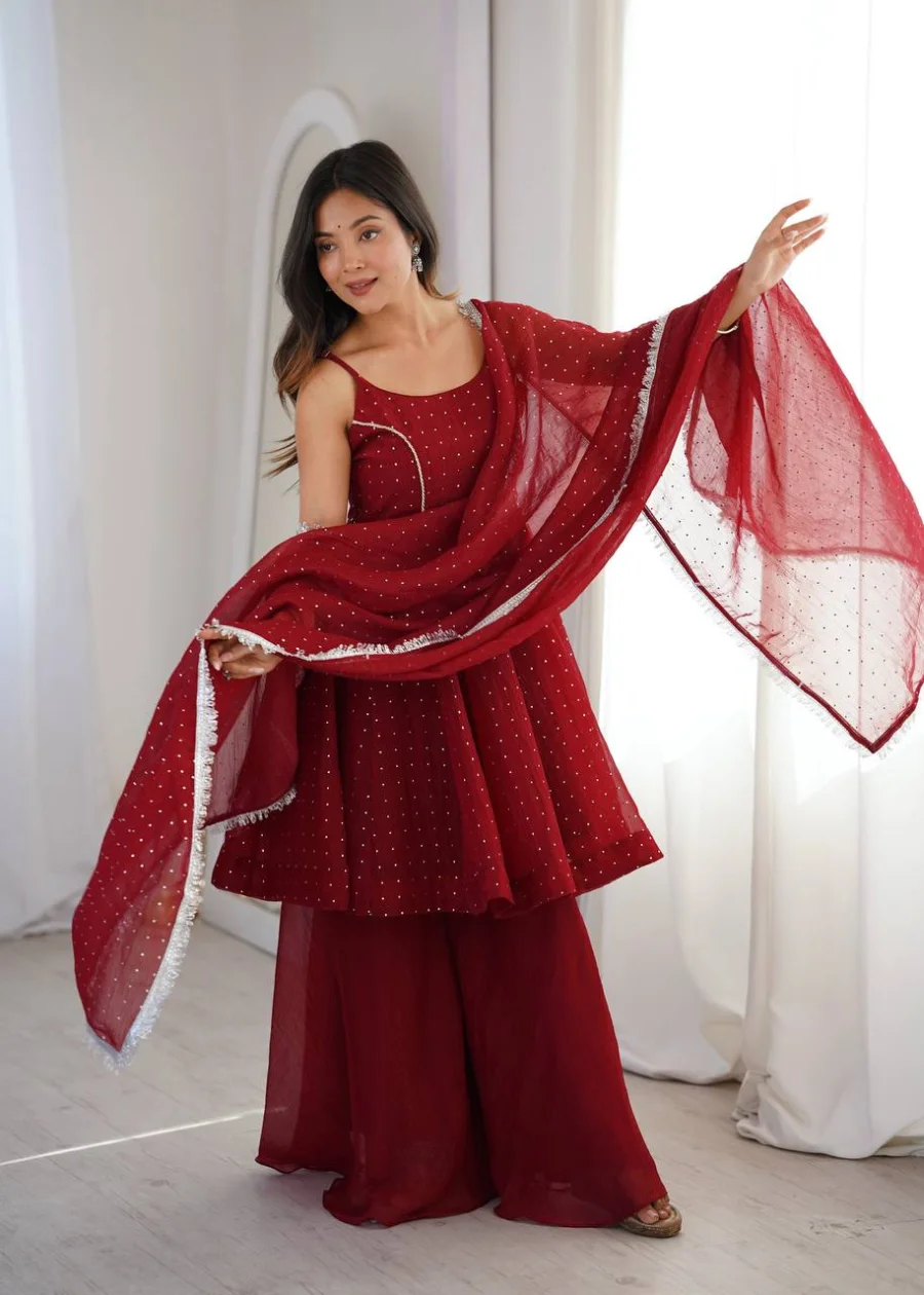 MODERN CRUNCHY SILK ZARKAN WORK TOP PALAZZO WITH DUPATTA FESTIVE WEAR WHOLESALE PRICE ETHNIC GARMENT (4)