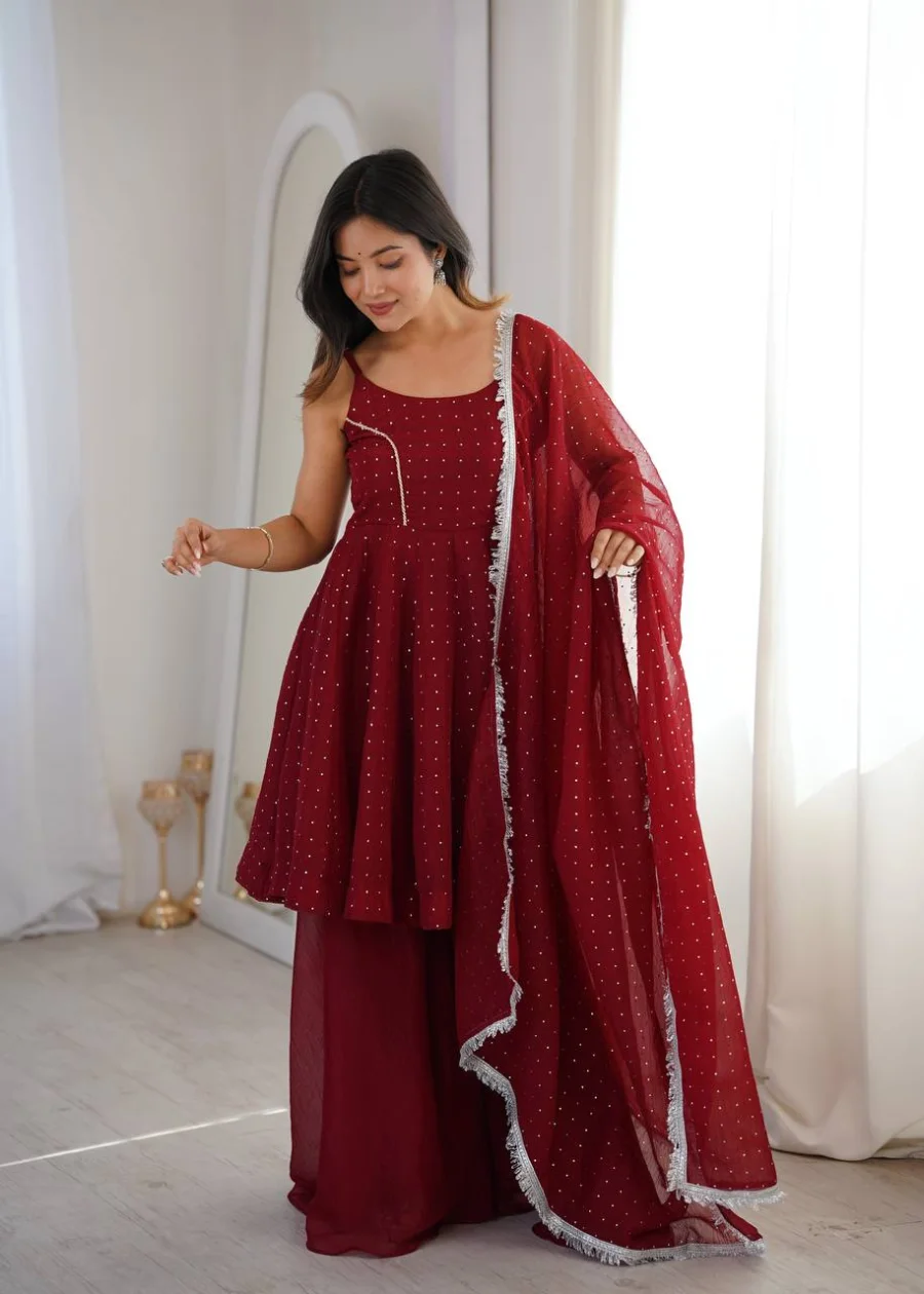 MODERN CRUNCHY SILK ZARKAN WORK TOP PALAZZO WITH DUPATTA FESTIVE WEAR WHOLESALE PRICE ETHNIC GARMENT (6)