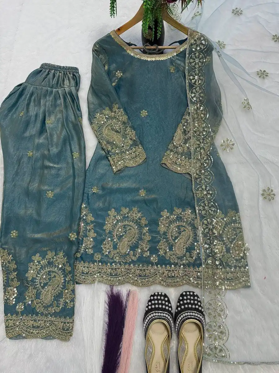 MODERN FENDY CRUSH SILK EMBROIDERY THREAD & SEQUENCE WORK TOP PATIYALA WITH DUPATTA FESTIVE WEAR WHOLESALE PRICE ETHNIC GARMENT (1)