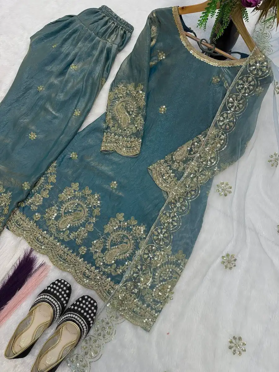 MODERN FENDY CRUSH SILK EMBROIDERY THREAD & SEQUENCE WORK TOP PATIYALA WITH DUPATTA FESTIVE WEAR WHOLESALE PRICE ETHNIC GARMENT (2)