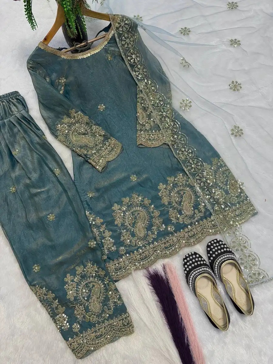 MODERN FENDY CRUSH SILK EMBROIDERY THREAD & SEQUENCE WORK TOP PATIYALA WITH DUPATTA FESTIVE WEAR WHOLESALE PRICE ETHNIC GARMENT (3)