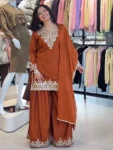 MODERN FENDY SEQUENCE EMBROIDERY WORK TOP PALAZZO WITH DUPATTA ORANGE
