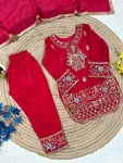 MODERN FENDY SILK EMBROIDERY SEQUENCE WORK KID’S TOP BOTTOM WITH DUPATTA FESTIVE WEAR WHOLESALE PRICE ETHNIC GARMENT (14)