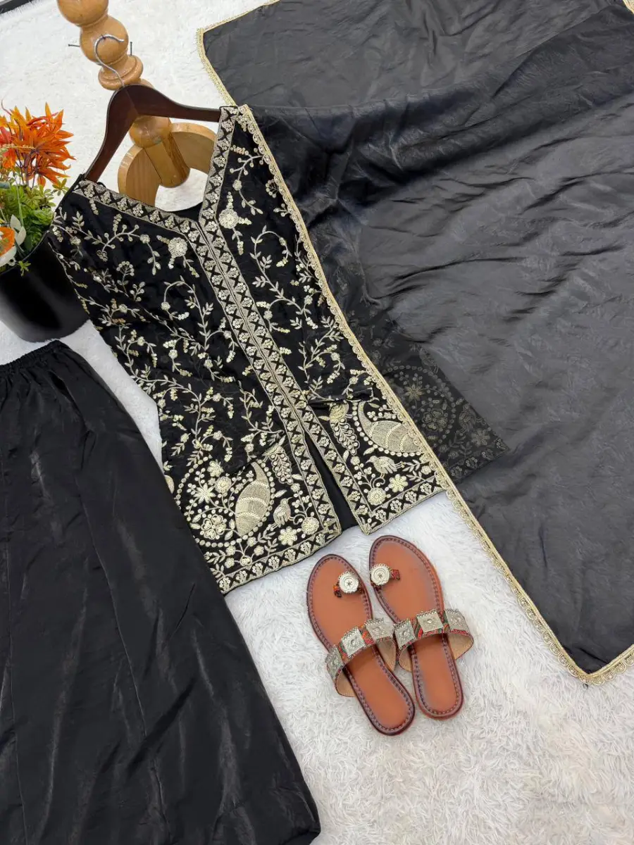 MODERN FENDY SILK EMBROIDERY SEQUENCE WORK TOP PALAZZO WITH DUPATTA FESTIVE WEAR WHOLESALE PRICE ETHNIC GARMENT (1)