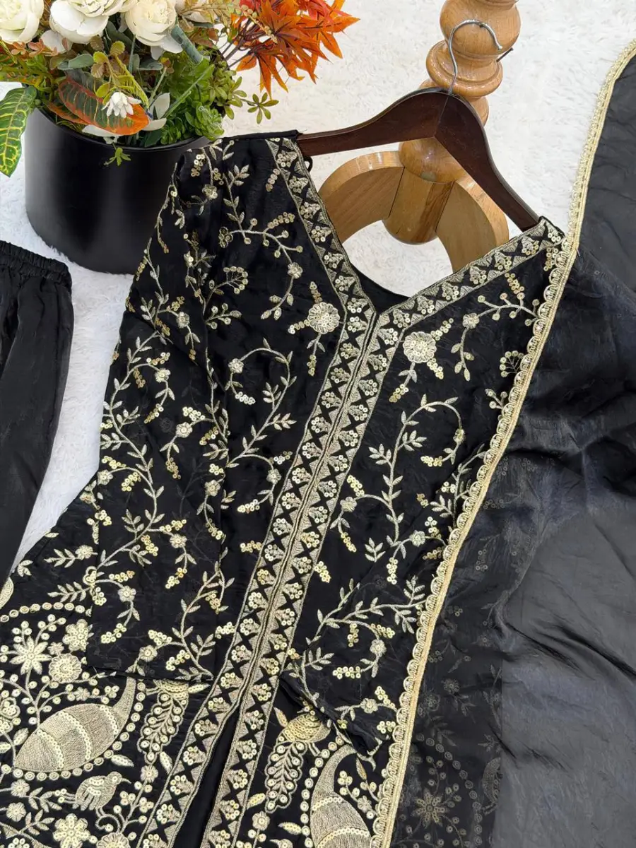 MODERN FENDY SILK EMBROIDERY SEQUENCE WORK TOP PALAZZO WITH DUPATTA FESTIVE WEAR WHOLESALE PRICE ETHNIC GARMENT (12)