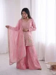 MODERN FENDY SILK EMBROIDERY SEQUENCE WORK TOP PALAZZO WITH DUPATTA FESTIVE WEAR WHOLESALE PRICE ETHNIC GARMENT (7)