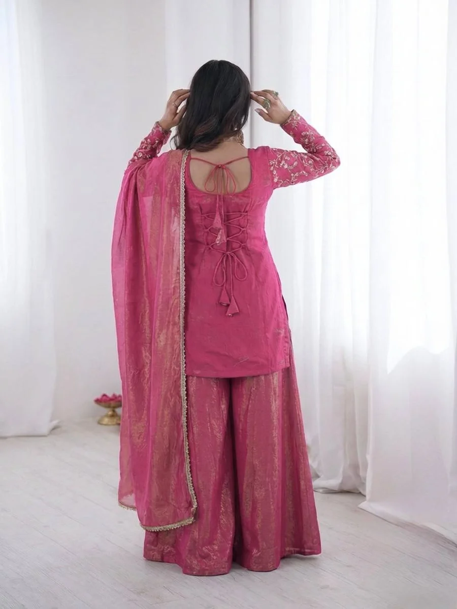 MODERN FENDY SILK EMBROIDERY SEQUENCE WORK TOP PALAZZO WITH DUPATTA FESTIVE WEAR WHOLESALE PRICE ETHNIC GARMENT (5)