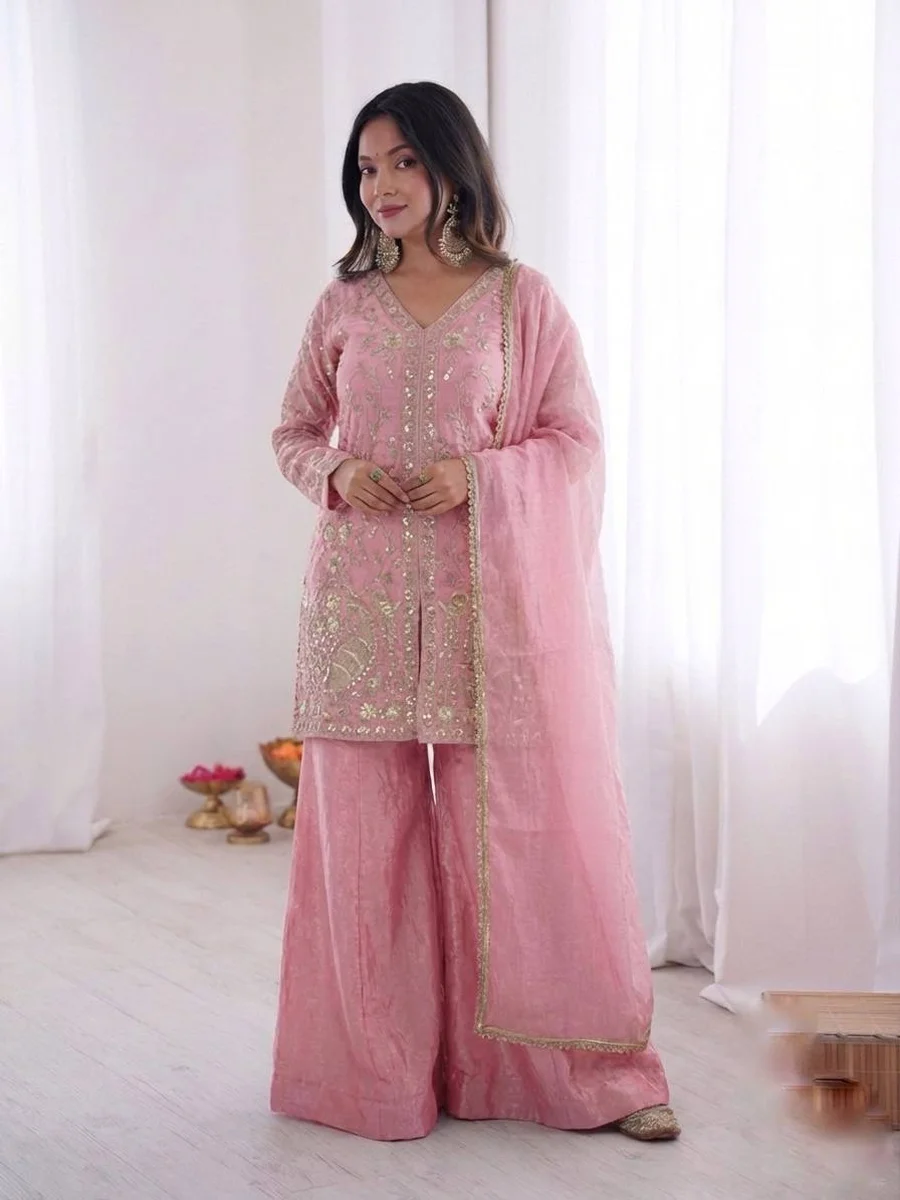 MODERN FENDY SILK EMBROIDERY SEQUENCE WORK TOP PALAZZO WITH DUPATTA FESTIVE WEAR WHOLESALE PRICE ETHNIC GARMENT (7)