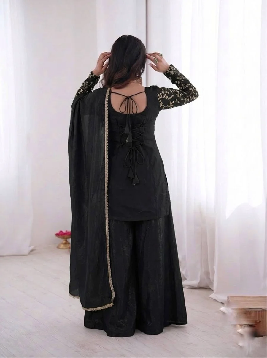 MODERN FENDY SILK EMBROIDERY SEQUENCE WORK TOP PALAZZO WITH DUPATTA FESTIVE WEAR WHOLESALE PRICE ETHNIC GARMENT (7)