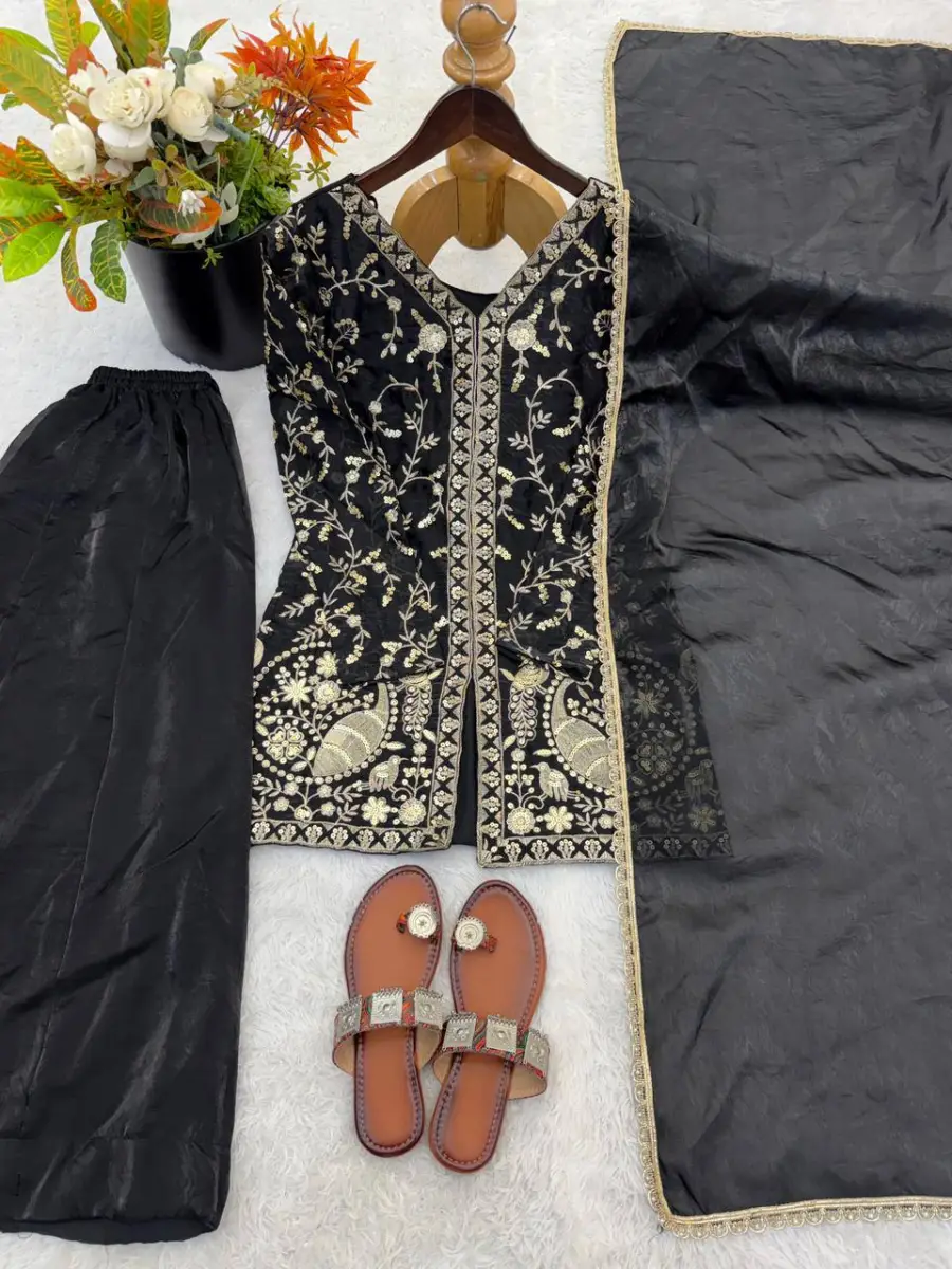 MODERN FENDY SILK EMBROIDERY SEQUENCE WORK TOP PALAZZO WITH DUPATTA FESTIVE WEAR WHOLESALE PRICE ETHNIC GARMENT (8)