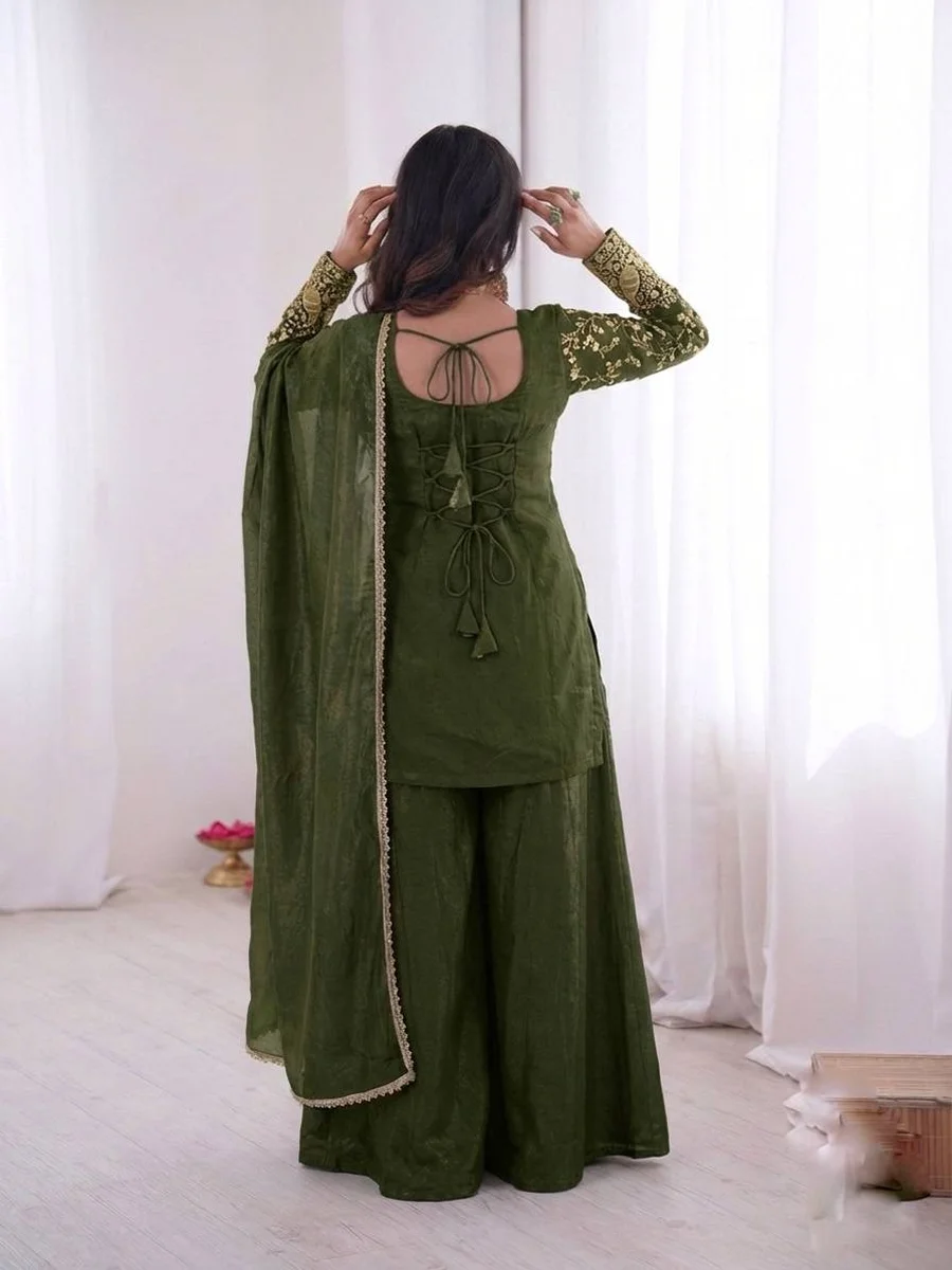 MODERN FENDY SILK EMBROIDERY SEQUENCE WORK TOP PALAZZO WITH DUPATTA FESTIVE WEAR WHOLESALE PRICE ETHNIC GARMENT (9)