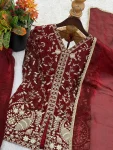 MODERN FENDY SILK EMBROIDERY SEQUENCE WORK TOP PALAZZO WITH DUPATTA WEDDING WEAR WHOLESALE PRICE ETHNIC GARMENT (6)