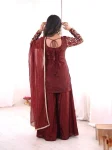 MODERN FENDY SILK EMBROIDERY SEQUENCE WORK TOP PALAZZO WITH DUPATTA WEDDING WEAR WHOLESALE PRICE ETHNIC GARMENT (6)