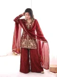MODERN FENDY SILK EMBROIDERY SEQUENCE WORK TOP PALAZZO WITH DUPATTA WEDDING WEAR WHOLESALE PRICE ETHNIC GARMENT (6)