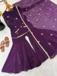 MODERN FENDY SILK EMBROIDERY SEQUENCE WORK TOP SHARARA WITH DUPATTA FESTIVE WEAR WHOLESALE PRICE ETHNIC GARMENT (2)