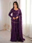 MODERN FENDY SILK EMBROIDERY SEQUENCE WORK TOP SHARARA WITH DUPATTA PURPLE