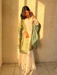 MODERN FENDY SILK EMBROIDERY SEQUENCE WORK TOP SHARARA WITH DUPATTA WHITE AND GREEN