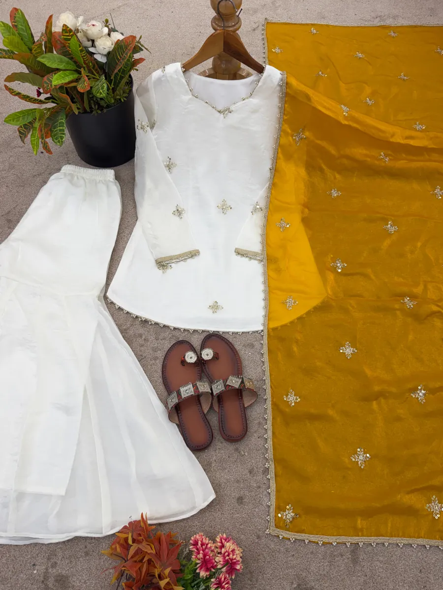 MODERN FENDY SILK EMBROIDERY SEQUENCE WORK TOP SHARARA WITH DUPATTA FESTIVE WEAR WHOLESALE PRICE ETHNIC GARMENT (37)