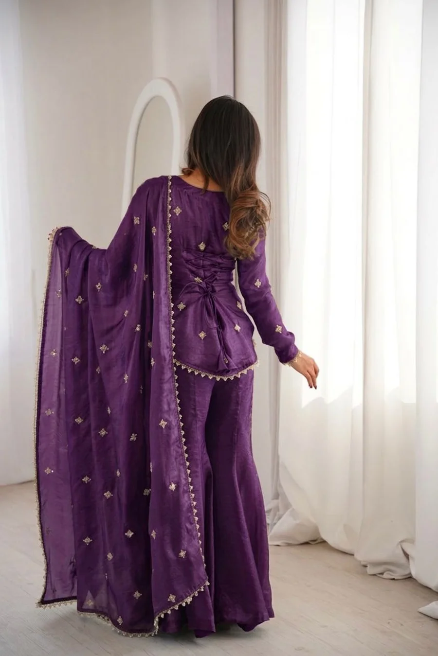 MODERN FENDY SILK EMBROIDERY SEQUENCE WORK TOP SHARARA WITH DUPATTA FESTIVE WEAR WHOLESALE PRICE ETHNIC GARMENT (6)
