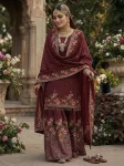 MODERN FENDY SILK EMBROIDERY SEQUENCE WORK WITH HAND WORK TOP SHARARA WITH DUPATTA FESTIVE WEAR WHOLESALE PRICE ETHNIC GARMENT (14)