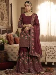 MODERN FENDY SILK EMBROIDERY SEQUENCE WORK WITH HAND WORK TOP SHARARA WITH DUPATTA MAROON