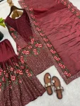 MODERN FENDY SILK EMBROIDERY SEQUENCE WORK WITH HAND WORK TOP SHARARA WITH DUPATTA FESTIVE WEAR WHOLESALE PRICE ETHNIC GARMENT (14)