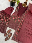 MODERN FENDY SILK EMBROIDERY SEQUENCE WORK WITH HAND WORK TOP SHARARA WITH DUPATTA FESTIVE WEAR WHOLESALE PRICE ETHNIC GARMENT (14)