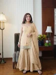MODERN FENDY SILK EMBROIDERY SEQUENCE WORK WITH REAL MIRROR WORK TOP SHARARA WITH DUPATTA CREAM