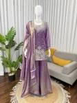 MODERN FENDY SILK THREAD WITH SEQUENCE WORK TOP PALAZZO WITH DUPATTA LAVENDER